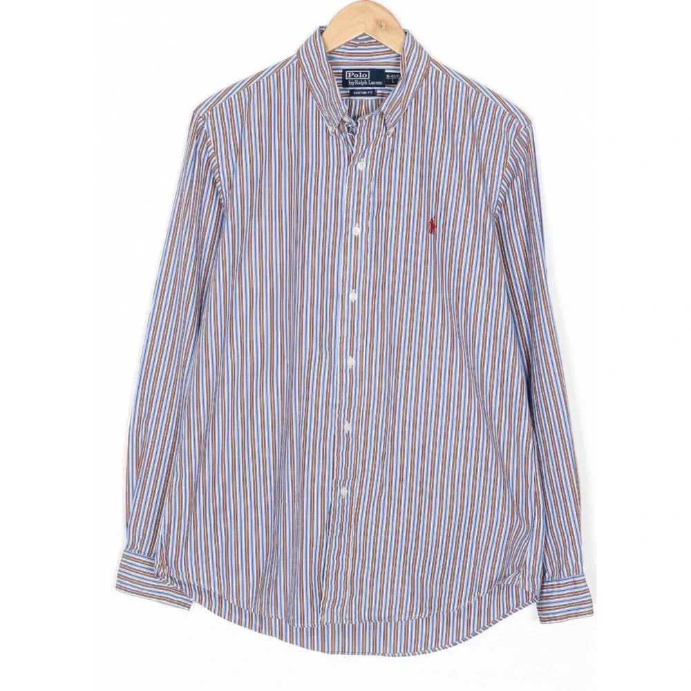 Polo Ralph Lauren Mens XXL Classic Fit Striped Button Down Shirt Blue Orange L/S